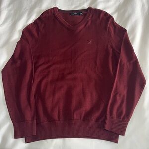 Nautica Burgundy VNeck Long Sleeve Preppy Sweater Mens Medium